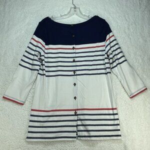 Lands End Cardigan Sweater Womans Size XS (2-4) White Blue Red Heavy Button Up